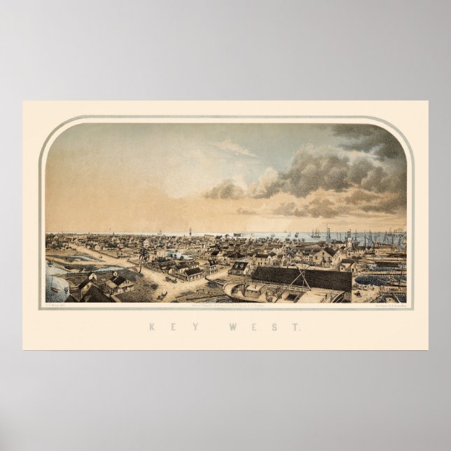 Poster Carte panoramique Key West FL 1855 (Devant)