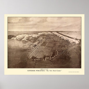 Poster Carte panoramique Superior, WI - 1913