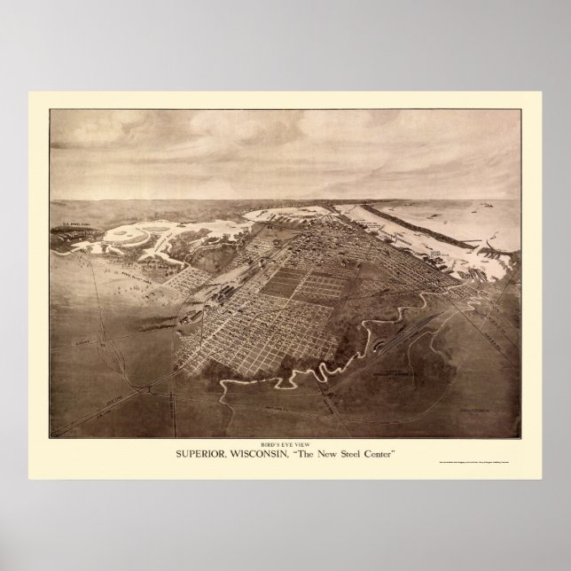 Poster Carte panoramique Superior, WI - 1913 (Devant)
