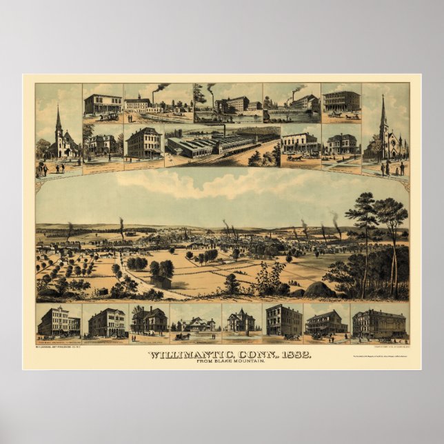 Poster Carte panoramique Wilimantic CT - 1882 (Devant)