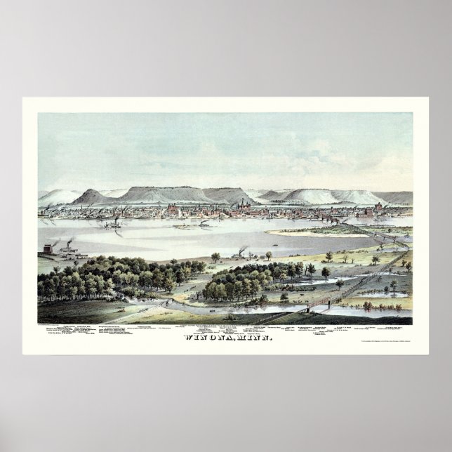 Poster Carte panoramique Winona, MN - 1874 (Devant)