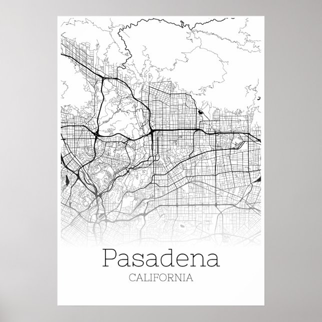 Poster Carte Pasadena - Californie - Carte de la ville Po (Devant)