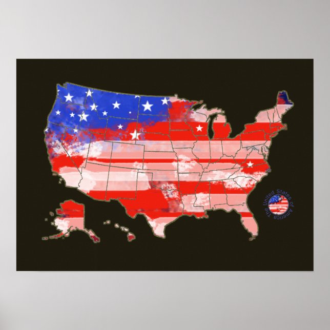 Poster carte patriotique rouge bleu États-Unis rayures et (Devant)