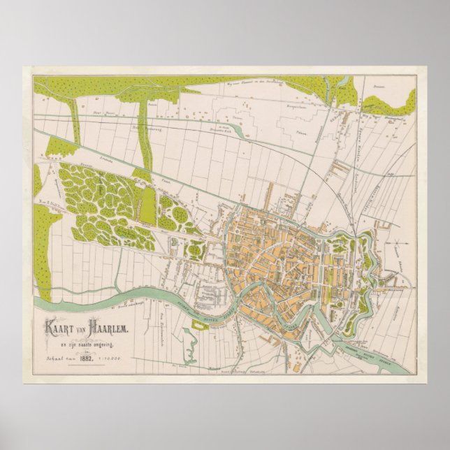 Poster Carte Pays-Bas de Haarlem vintage (1874) (Devant)