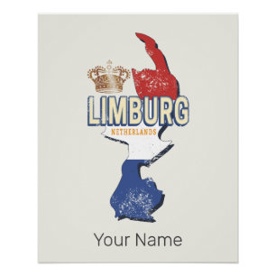 Poster Carte Pays-Bas Limburg Souvenir Vintage néerlandai