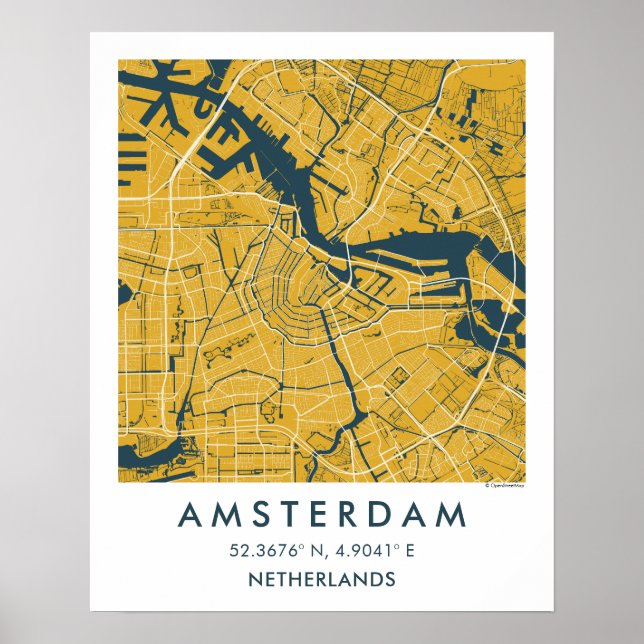 Poster Carte personnalisée de la ville d'Amsterdam Pays-B (Devant)