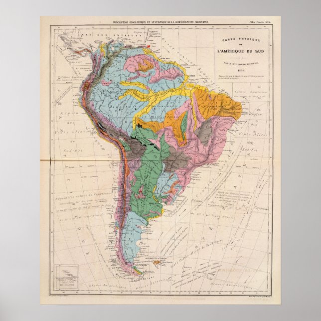 Poster Carte physique de l'Amérique du Sud (Devant)