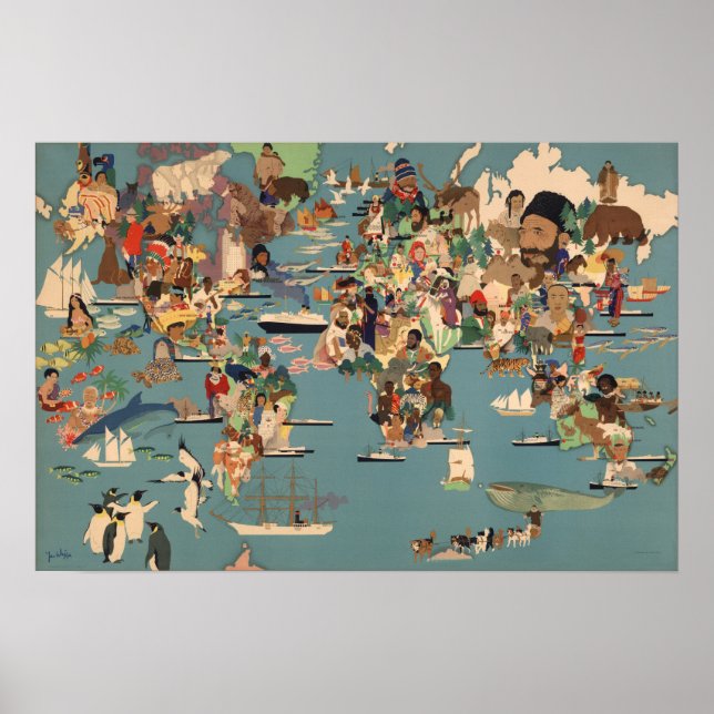 Poster Carte pictoriale du monde (Devant)