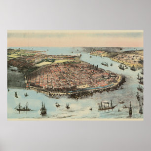 Poster Carte picturale de la Havane Vintage Cuba (1851)