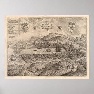 Poster Carte picturale Vintage de Bergen Norway (1588)