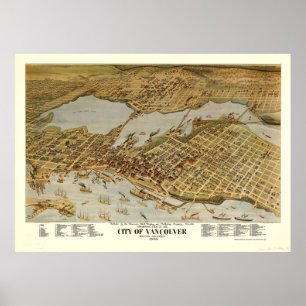 Poster Carte picturale vintage de Vancouver BC (1898)