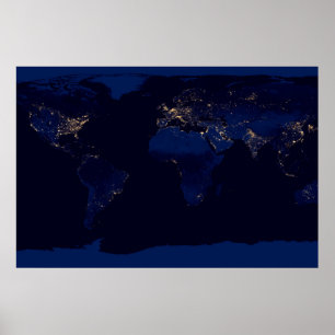 Poster Carte Plate De La Terre Montrant Les Lumières De L