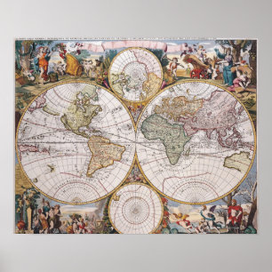 Poster Carte polaire double hémisphère