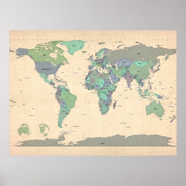 Poster Carte politique de la carte du monde (Devant)
