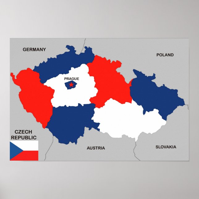 Poster carte politique de la république tchèque (Devant)
