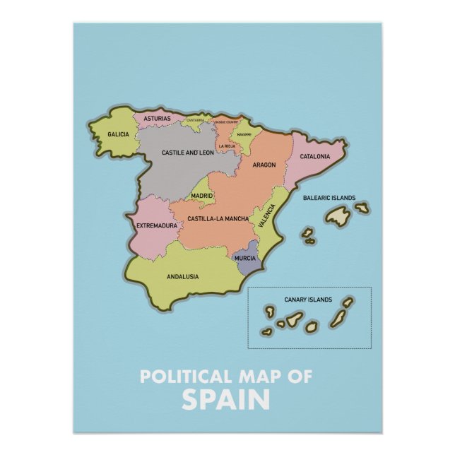 Poster Carte politique de l'Espagne. (Devant)