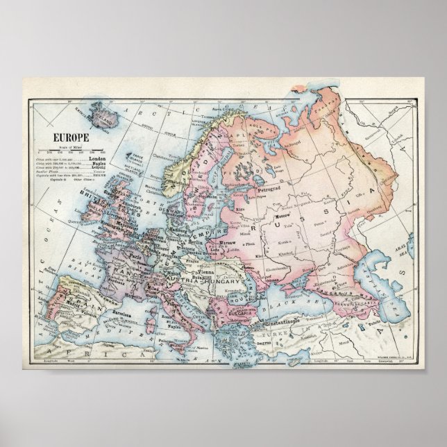 Poster Carte politique de l'Europe (1916) (Devant)