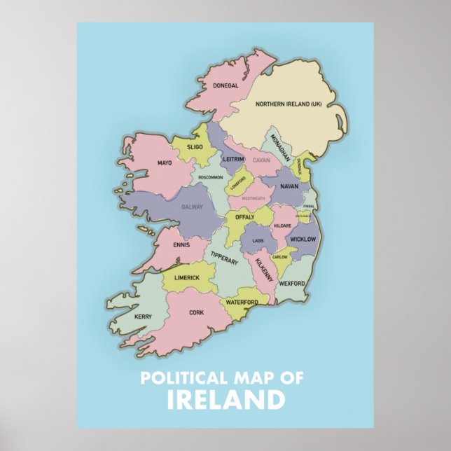 Poster Carte Politique De L'Irlande. (Devant)