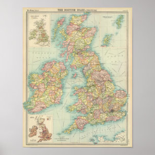 Poster Carte politique des îles britanniques