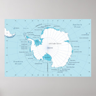Poster Carte politique du continent de l'Antarctique.