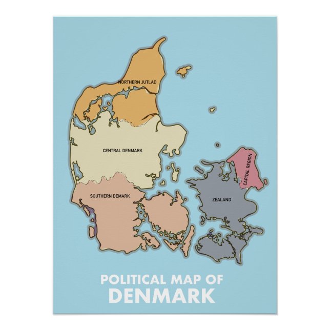 Poster Carte politique du Danemark (Devant)