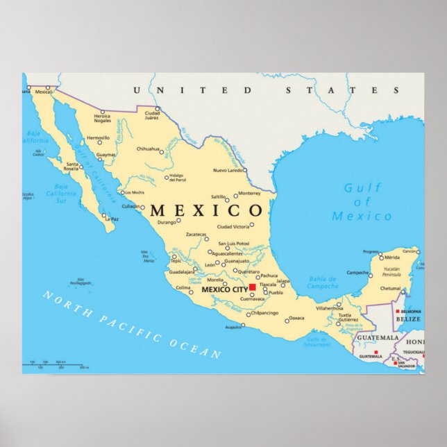 Poster Carte politique du Mexique (Devant)
