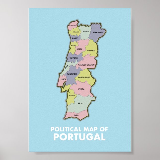 Poster Carte politique du Portugal Tone deux tones tasse  (Devant)
