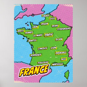 Poster Carte Pop Art Illustrated France