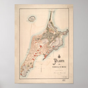 Poster Carte portugaise antique de Macao 1889