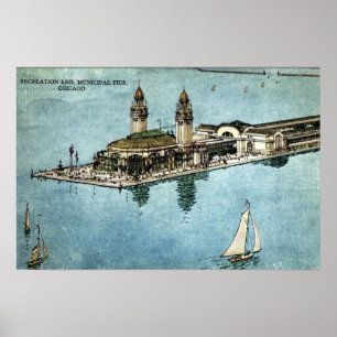 Poster Carte postale 1925 de la jetée municipale Chicago 