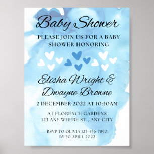 Poster Carte postale Baby shower couleur bleu Watercolor