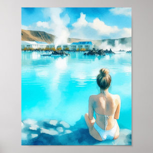 Poster Carte postale Blue Lagoon Islande Watercolor