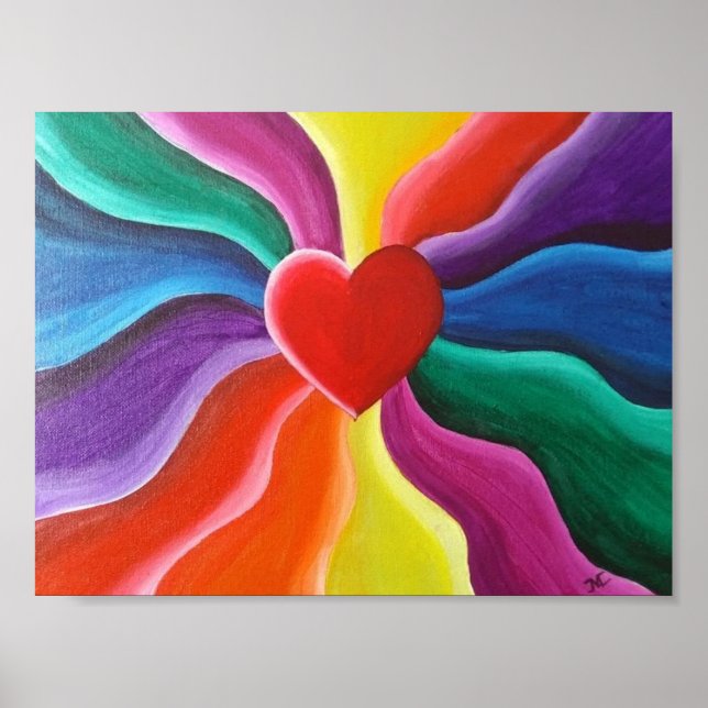 Poster Carte postale Coeur et arc-en-ciel (Devant)