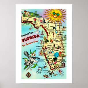 Poster Carte postale colorée Retro Florida