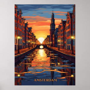 Poster Carte postale d'Amsterdam Hollande Voyage Vintage