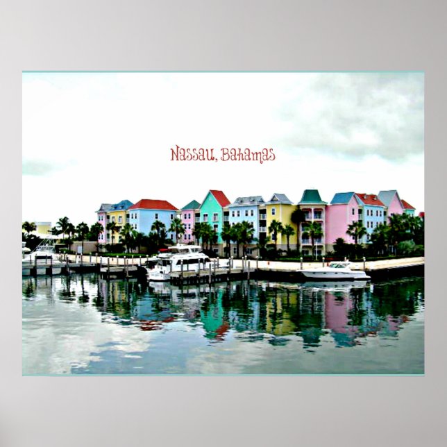 Poster Carte postale de la marina de Nassau Bahamas (Devant)