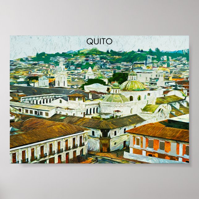 Poster Carte postale de l'aquarelle Quito Ecuador (Devant)