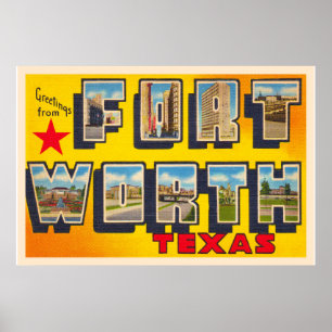 Poster Carte postale Fort Worth Texas TX Vintage