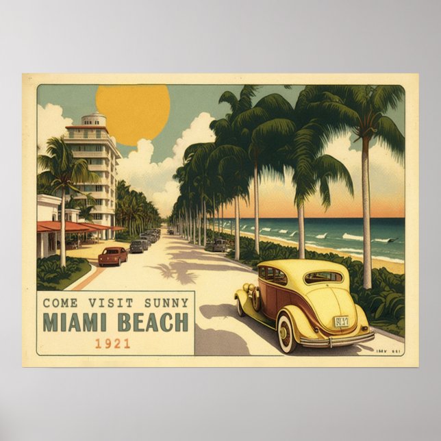 Poster Carte postale Miami Beach Ocean Drive datant des a (Devant)