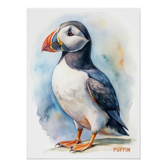 Poster Carte postale Peinture d'aquarelle d'oiseau de Puf (Devant)