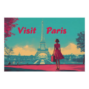 Poster Carte postale Retro Tour Eiffel Illustration de vo