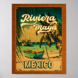 Poster Carte postale Riviera Maya Palm Tree Vintage voyag