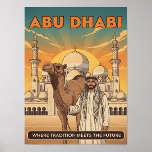 Poster Carte postale vintage d'Abu Dhabi avec chameau
