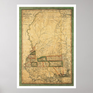 Poster Carte précoce du Mississippi par Melish 1820