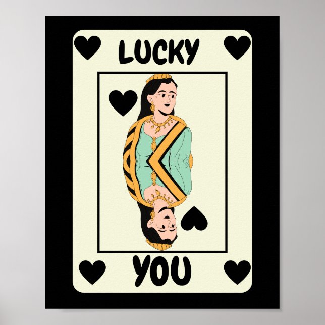 Poster Carte Queen Of Heart Black Ace Poster, Lucky You (Devant)