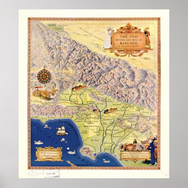 Poster Carte Ranchos 1937 du comté de Los Angeles en Cali (Devant)