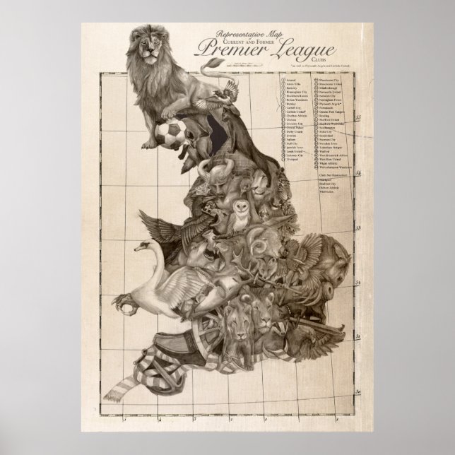 Poster Carte représentative du football anglais (Devant)
