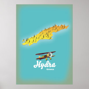 Poster Carte rétro de Hydra Grèce