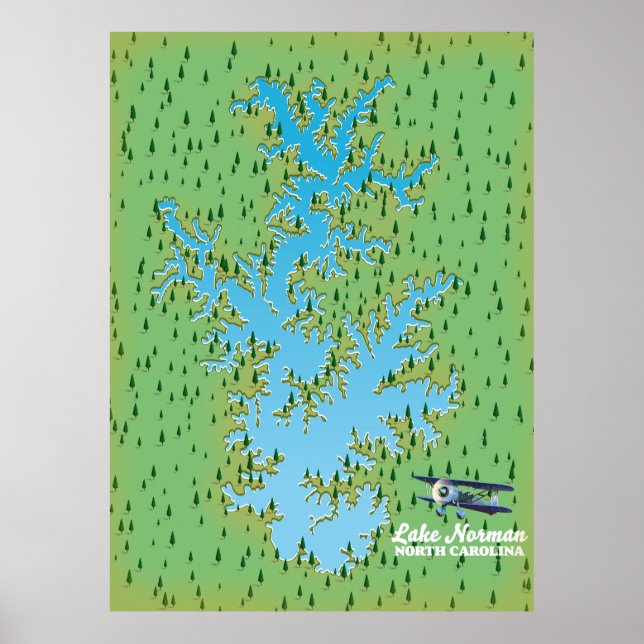 Poster Carte rétro du lac Norman Caroline du Sud (Devant)