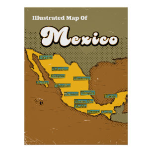 Poster Carte rétro du Mexique